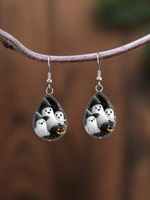 1 Pair Halloween Cute Ghost Pattern With 316 Stainless Steel Water Drop Earrings Suitable For Women's Daily Wear - White - View 3