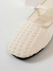 Summer New Ballet Style Flat Shoes For Women, Mesh Buckle Design, Suitable For Daily Wear And Commuting - White - View 6