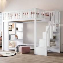 Loft Bed 90 X 200 Cm, Kids' Bed With Storage Stairs, Loft Bed With Multiple Large Storage Compartments - White - View 1