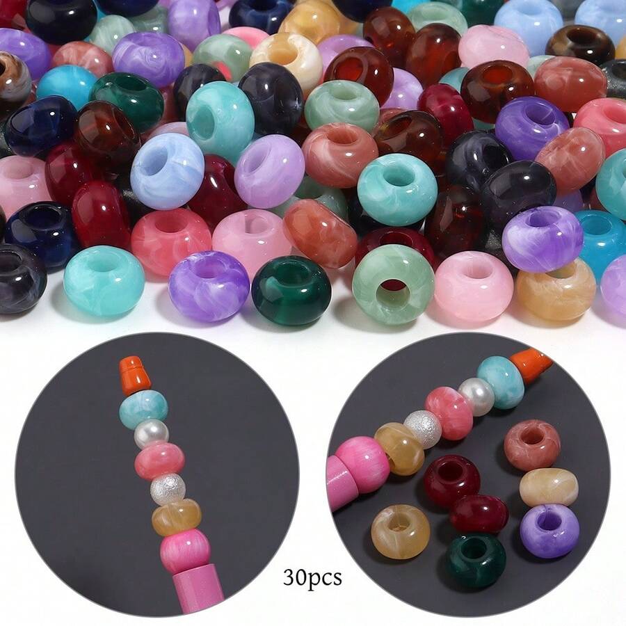 30pcs Acrylic Cloud Mist Solid Color Abacus Beads, Large Hole Wheel Beads, Handmade DIY Bracelet Necklace Earring Jewelry Materials, Craft Phone Chain Keychain Making Materials