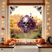 1pc Gothic-Style Halloween Window Sticker, Featuring Rose Skulls, Withered Trees, And Spider Webs Patterns. It Is Reusable And Suitable For Indoor Home Decoration, Store Windows, Autumn Horror-Themed Parties, And Window Decorations. - Multicolor - View 9