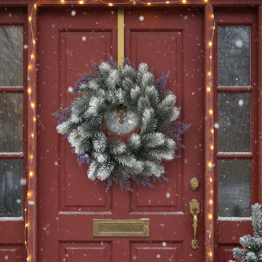 1PC Christmas Wreath Holiday Decoration Artificial Cedar Wreath Christmas Decor - White-purple - View 1
