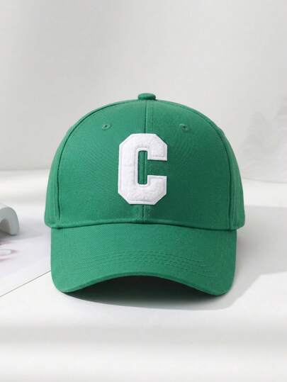 1pc Flocked Embroidered Letter C Green Baseball Cap, Vintage Soft Top Breathable Sun Hat, Unisex Casual Baseball Cap