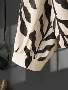 Plus Size Women's Casual Leaf Print Tie-Front Shirt, Limited Stock - Multicolor - View 5