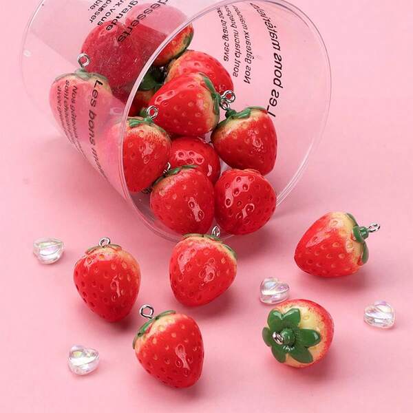 20pcs Cute Realistic Fruit Strawberry Tomato Pendants, Handmade DIY Jewelry Charm Beads For Necklace Bracelet Earrings Bag Chain Keychain Women's Gift