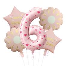 40 Inch Pastel Printed Number Foil Balloon Set, Floral & Heart Pattern Digital Mylar Balloons With Daisy Flower & Happy Birthday Star Balloons, Neutral Milestone Birthday Party Decorations, Photo Booth Supplies - Flower Balloon - View 26