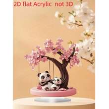 1pc 2D Flat Pink Panda And Cherry Blossom Tree Desktop Decor, Suitable For Decorating Restaurant, Kitchen, Living Room, Office, Cafe, Holiday, Party, Etc., Perfect As A Direct Gift For Mother's Day And Friends - Multicolor - View 2
