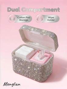 Shiny Rhinestone Nail Art Storage Box, Luxury Divided Compartment Organizer With Lid, Suitable For Nail Decorations, Gems, Jewelry And Beauty Accessories, Sparkling Vanity Desktop Storage - Multicolor - View 8