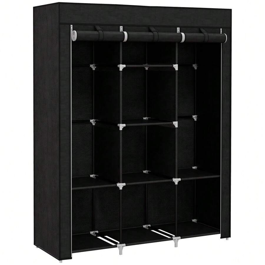 Fabric Wardrobe, With Rails And Shelves - Black - T0001-01-3163 - View 1