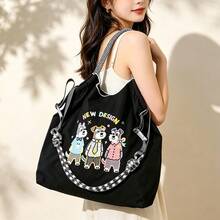 1pc Fashion Embroidered Colorful Schnauzer Pattern Storage Lightweight Nylon Large Capacity Shopping Bag Commute Party Crossbody Tote Bag - Multicolor - View 4