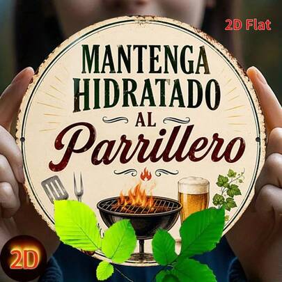 1pc 8X8 Inch - Keep Grill Moist Decorative Sign, Spanish BBQ Beer Vintage Wall Decor, Backyard Patio BBQ Bar Outdoor Decoration, Metal Iron Plate, 2D Flat, Pre-Drilled Holes, Style As Shown In Size Chart