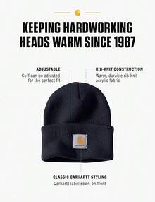 Carhartt Unisex Solid Ribbed Cuffed Knit Beanie Patch Label Warm Winter Streetwear Skull Hat - Navy Blue - View 2