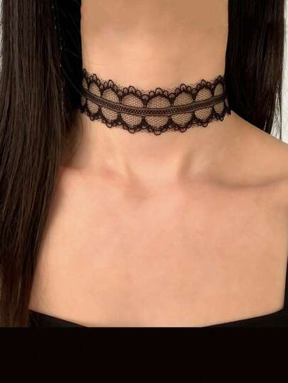 1 chiếc vòng cổ choker ngắn ren lưới phong cách tối giản thời trang nữ, phụ kiện cổ gợi cảm