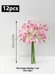 12/1 pezzo Fiore di giglio artificiale rosa chiaro, fiore finto in plastica da 34 cm, profumo decorativo per la casa, regalo fai-da-te per sposa, forniture per feste di compleanno, decorazione da tavolo, decorazione da giardino, profumo decorativo per matrimonio, profumo da mano, fiore artificiale - Rosa Baby - Visualizzare 8