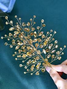 1 pieza Diadema elegante con cristales falsos de strass, accesorio para el cabello minimalista de uso diario para mujeres, adecuado para boda, novia, fiesta, festival, baile - Champán - Ver 9