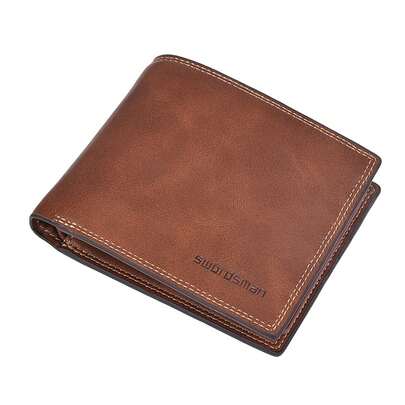 Men Horizontal Bi-Fold Wallet Smooth Faux Leather Printed Letter Multi Slot Driver License Compact Daily Office Travel Pocket Purse