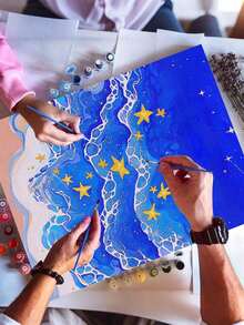 1 Set Starry Waves DIY Numbered Painting Kit, Oil Painting Set For Home Decor And Art Wall Decoration, Unframed Canvas Art, Holiday Gift. - Frameless - View 3