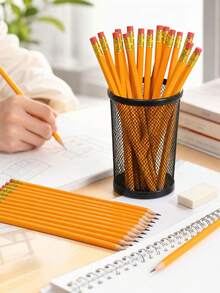 50Pcs Random Color Wooden Pencils With Erasers, HB Pencils For Students, Writing, Drawing, Office Supplies, Stationery, Back To School, Graduation Season - Multiple Styles - View 9
