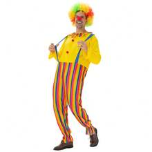 Halloween Adult Unisex Funny Circus Clown Jumpsuit Carnival Party Cosplay Costume Dress Sets Include Wig Nose - Multicolor - View 6