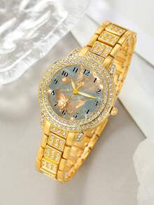Women's Diamond Watch, Luxury Gold Metal Band Wristwatch, Exquisite Butterfly Dial Analog Dress Watch, Suitable For Daily And Party Wear - A - View 7