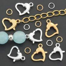 350pcs/Box DIY Jewelry Clasp Set With Heart Lobster Clasp, Jump Rings, Suitable For Handmade Weaving DIY Jewelry, Keychain, Phone Chain End Clasp, Connector, Necklace Bracelet Pendant End Clasp, Open Connector Ring, Earring Bead Connector, Multi-Functional Jewelry Making Materials - Heart Buckle & Jump Ring - View 6