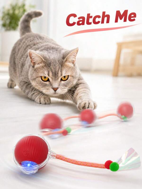 Interactive Indoor Cat Toy, Smart Automatic Ball Chaser With Tail, Self-Moving Electric Cat Toy, Suitable For Kittens And Adult Cats, Boredom Relief Pet Toy