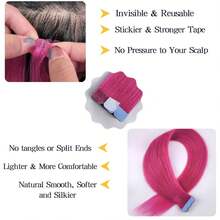 Kercsityn Hot Pink Mini Tape In Hair Extensions Human Hair Invisible Long Diy Hair Extensions Tape Ins Straight Pink Real Hair For Party - Multicolor - View 7