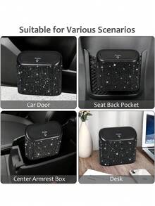 3pcs/2pcs/1pc Set A With Lid Rhinestone Car Trash Can, Leak-Proof Press-Type Trash Can & Car Door Clip, Leak-Proof Car Trash Can With 30 Included Trash Bags, Glossy Car Interior Storage Decorative Accessory - Style a - View 10