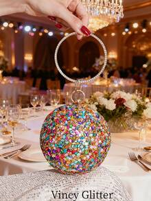 Spherical Small Round Bag With Sparkling Rhinestone Decor, Handheld Evening Bag, Party Bag, Evening Clutch, Fashionable Luxury Bag For Formal Dresses, Parties And Events - Multicolor - View 1