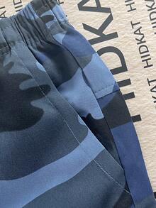Hidkat Men's Summer/Autumn Camouflage Capri Cargo Pants, Lightweight Multi-Pocket Elastic Waist Drawstring Casual Sports Long Pants For Daily Outdoor - Blue - View 5