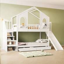 Children's Bunk Bed 90 X 200 Cm, House-Shaped With Curved Windows - 白色 - 查看 5