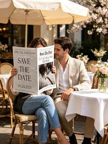 1/2pcs Customized Wedding Newspaper Poster, Personalized Photo & Text, Save The Date Announcement, Engagement Bride Shower Decoration, Wedding & Special Occasions - Multicolor - View 5