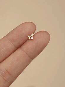 1Pc 925 Sterling Silver Five‑Pointed Star CZ Nose Stud Flat Back Hypoallergenic Body Cartilage Piercing Jewelry For Women Men Daily Wear & Gifts - Gold - View 2