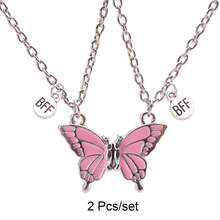 Back To School 2pcs Butterfly Magnetic Pendant Necklace For Girls, Cute Cartoon Colorful Butterfly BFF Necklace, Adjustable Geometric Jewelry Gift, Couple Necklace Accessories - one-size - View 28