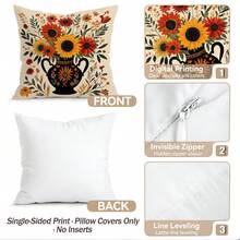 4pcs Sunflower Floral Pattern Pillow Covers Without Inserts, Single-Sided Printed Pillow Covers, Suitable For Living Room Bedroom Home Decor, All Season Pillow Covers - Multicolor - View 3
