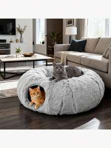 Cat Bed Tunnel Plush Mat - Detachable Washable Soft Mattress, Connectable Cat Play Tunnel, Multi-Functional Cat House, Suitable For Indoor Cats And Puppies To Keep Playing - Grey - View 6