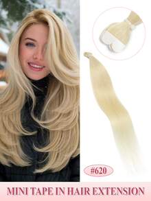 10Pcs Mini Tape In Hair Extensions Human Hair 14inch Blond Straight Human Hair Tape In Hair Extensions Invisible Silky Hair Seamless Skin Weft Human Hair Extension 10g Lightweight Tape Ins Easy To Wear For Daily &Party&Wedding - Multicolor - View 14