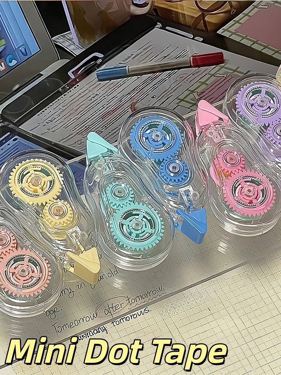 1件/6件裝迷你可擦拭透明點膠筆套組，強黏性便攜點狀黏著，適用手帳排版、紙張、開學首日 - 彩色 - 查看 1