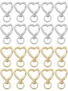 10/20pcs Heart-Shaped Keychain Swivel Hook, Cute Zinc Alloy Spring Clasp Keyring, Handbag Clip For DIY Crafts - Multicolor - View 2