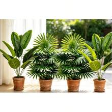 2pcs Large Artificial Palm Plants, 35 Inch Large Artificial Banana Tree, Monstera And Fan Palm Tropical Plants Decoration, Includes 24 Leaves, Evergreen, Suitable For All Seasons Artificial Potted Plants, Artificial Plants Without Pot - Multicolor - View 11