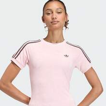 Adidas Originals Striped Logo Crew Neck Slim Fit Cropped T-Shirt Women's Pink - Pink - View 3