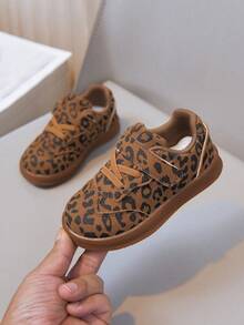 Spring/Autumn Leopard Print Kids' Sneakers, Rubber Sole Hook And Loop Closure Casual Shoes For Toddlers - Brown - View 6