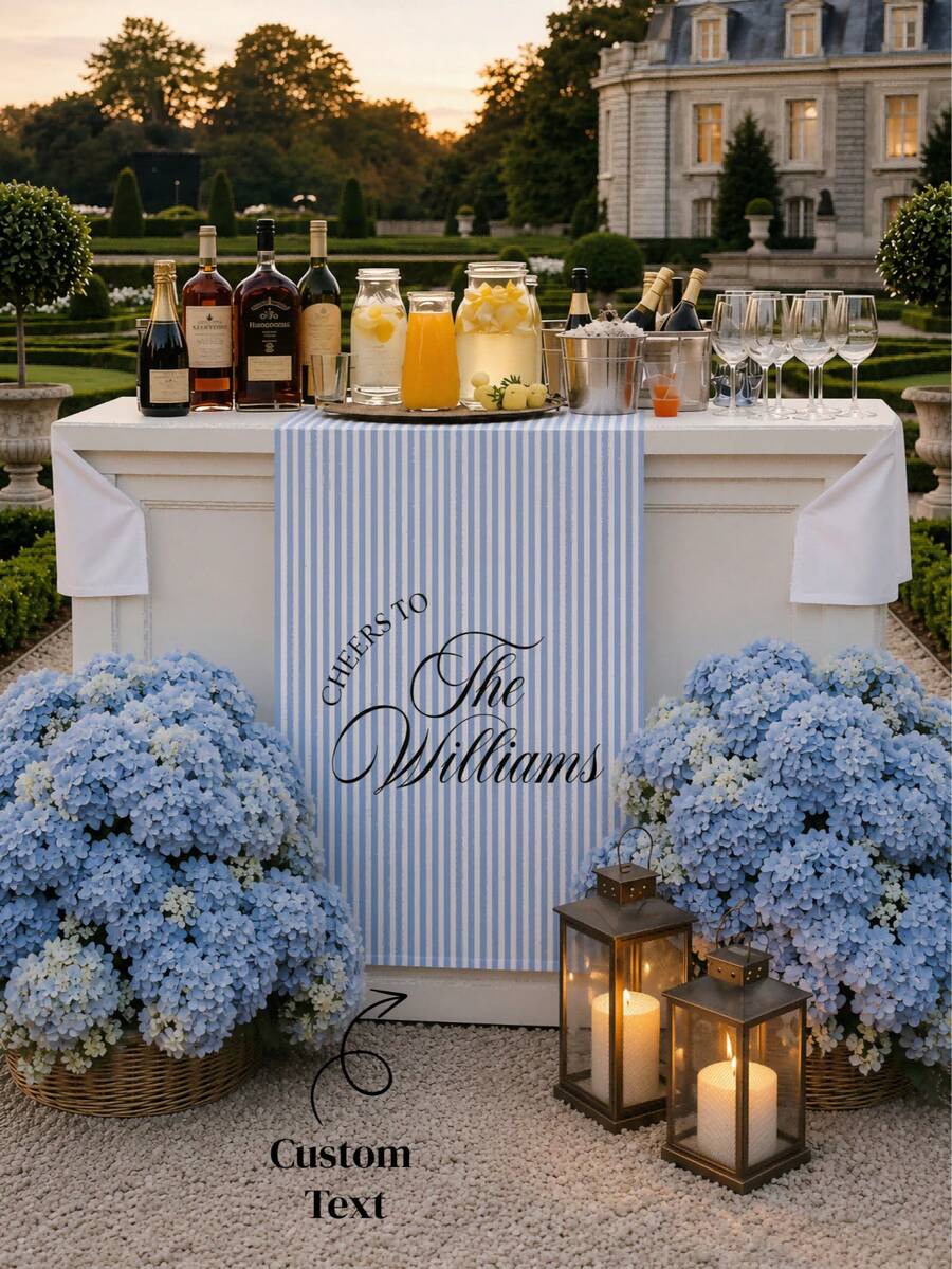 Personalized Striped Wedding Bar Sign, Custom Fabric Banner, And Wedding Reception Beverage Station Decor. - Multicolor - View 1