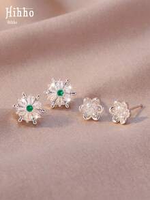 Hihho 1 par de pendientes de botón estilo delicado y suave con diseño de copo de nieve & flor, adecuados para el uso diario, citas y reuniones de mujeres - pendientes - Ver 6