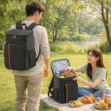 18L Large Capacity Thickened Waterproof Durable Insulated Ice Bucket Backpack Cooler Bag Lunch Box, Suitable For Picnic, Dinner, Daily Essentials, Outdoor Camping, Lawn, Beach, Party, Gathering, Kitchen, Office - Black - View 3