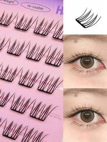 48 Clusters Glue-Free Self-Adhesive Individual Eyelashes, Natural Slanted Wispy False Lashes, Ultra-Thin & Lightweight Reusable Lash Clusters For Daily Natural Eye Makeup, Party & Evening Occasions - View 8