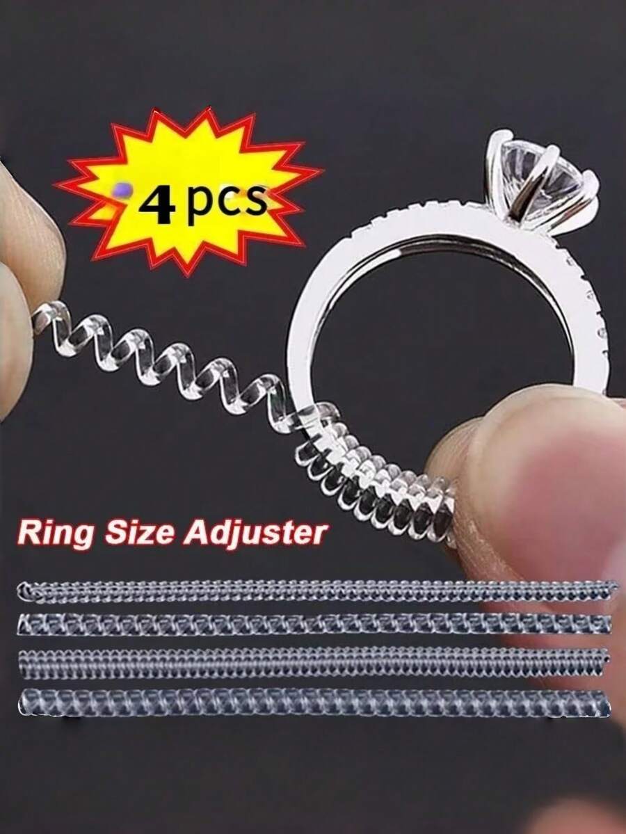 4pcs/4 Sizes Ring Size Adjuster, Jewelry Size Gauge For Loose Rings, Spiral Silicone Ring Sizer Spacer Inserts, Ring Guard Adapters Set