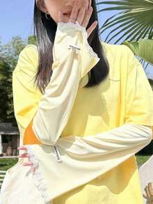 1對女款夏季蕾絲袖套，透氣冰絲面料，適合戶外活動與騎行（袖套字母隨機） - 彩色 - 查看 11