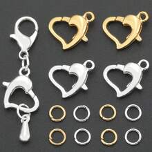 350pcs/Box DIY Jewelry Clasp Set With Heart Lobster Clasp, Jump Rings, Suitable For Handmade Weaving DIY Jewelry, Keychain, Phone Chain End Clasp, Connector, Necklace Bracelet Pendant End Clasp, Open Connector Ring, Earring Bead Connector, Multi-Functional Jewelry Making Materials - Heart Buckle & Jump Ring - View 4