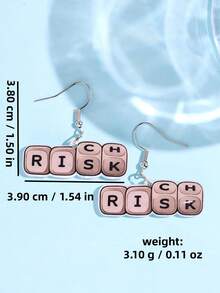 1對創意趣味時尚獨特口號「Risk」壓克力耳環，女款日常佩戴派對飾品 - 彩色 - 查看 5